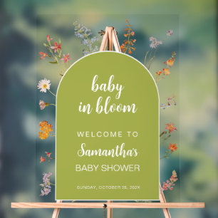 Grünes Baby in voller Blüten-Dusche Wildblumen Wil Acrylschild