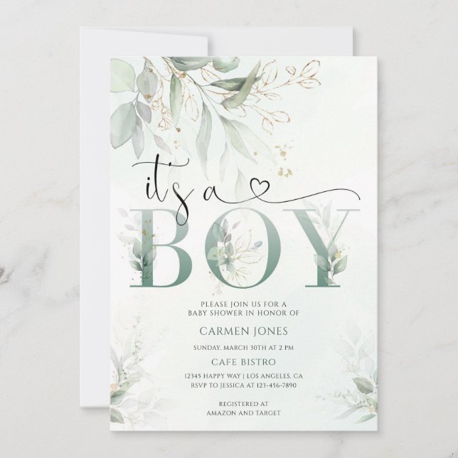 Grünes Babyshower Einladung (Vorderseite)