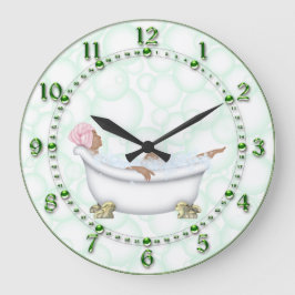 Grünes Badezimmer Schlanke Zahlen Blasen Große Wanduhr