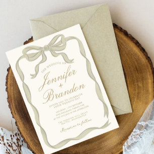 Grünes Band Elegante handgezeichnete Hochzeit  Einladung