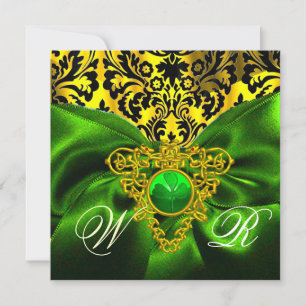 GRÜNES BAND GOLD KELTISCHES HERZ DAMAST MONOGRAMM EINLADUNG