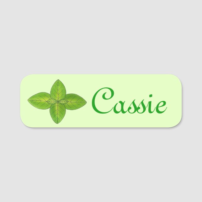 Grünes Basil Leaf Blätter Herb Garden Kochen Namensschild (Vorderseite)