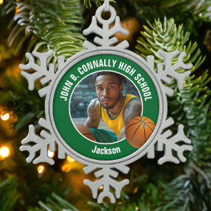 Grünes Basketballspieler-Foto-Andenken-Geschenk Schneeflocken Zinn-Ornament