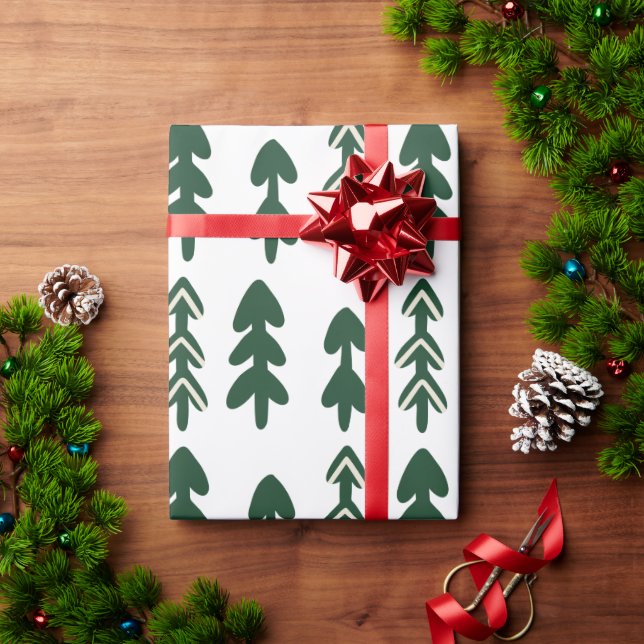 Grünes Beige Handgezeichnetes Weihnachtswrapping-P Geschenkpapier (Feiertagsgeschenk)