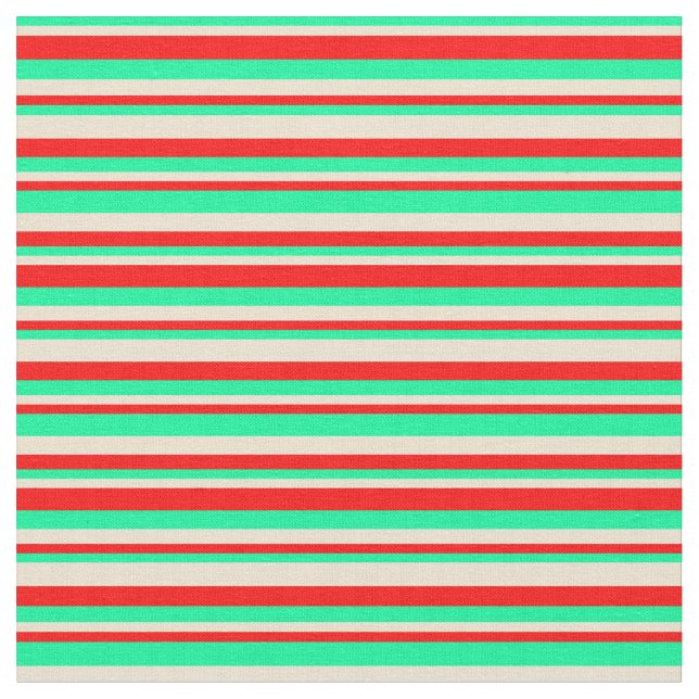 Grünes, Beige und Rotes Muster Stoff (Nahaufnahme)