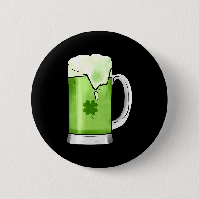 Grünes Bier mit Kleeblatt am St Patrick's Day Button (Vorderseite)