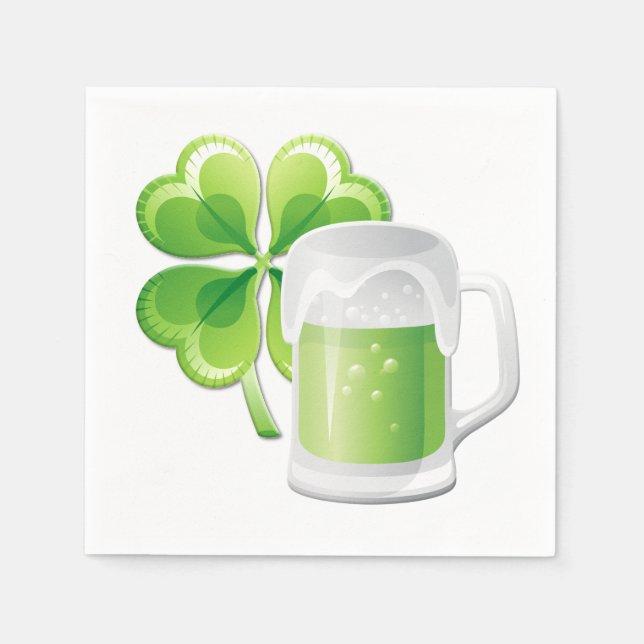 Grünes Bier und Kleeblatt Papier Napkin Serviette (Vorderseite)