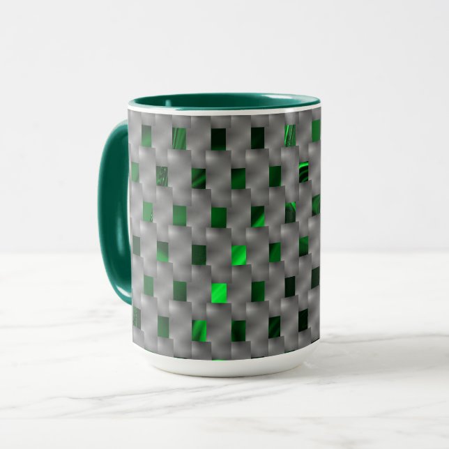 Grünes Bild unter grauen Plaques, längliche Quadra Tasse (Vorderseite Links)