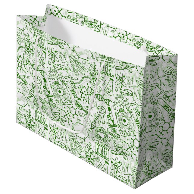 Grünes Biologie-Muster Große Geschenktüte (Vorderseite Schrägansicht)