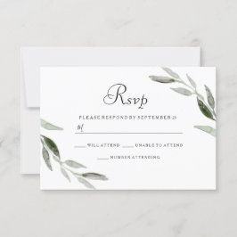 Grünes Blatt für Wasserfarben Modernes Hochzeitssz RSVP Karte