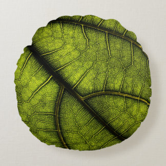 Grünes Blatt in nah-up Fotografie Rundes Kissen