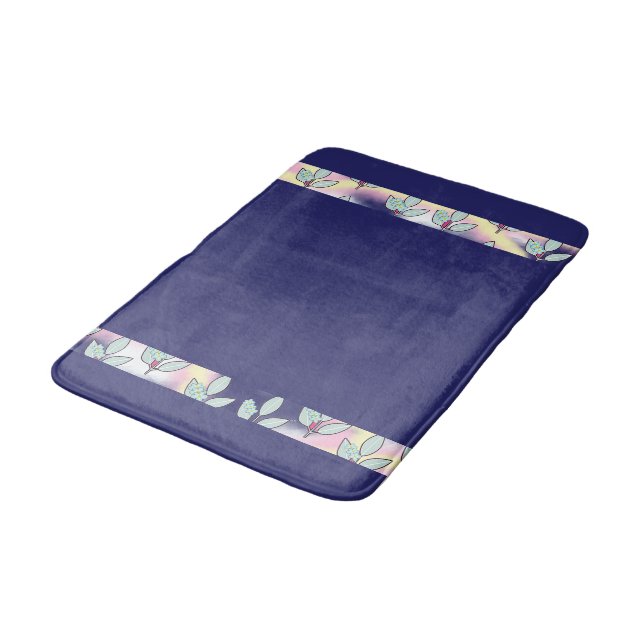 Grünes Blatt Regenbogen Blau Badematte (Schrägansicht)