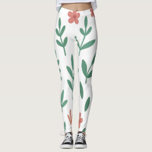 Grünes Blatt und rosa Blumen-Muster-Leggings Leggings