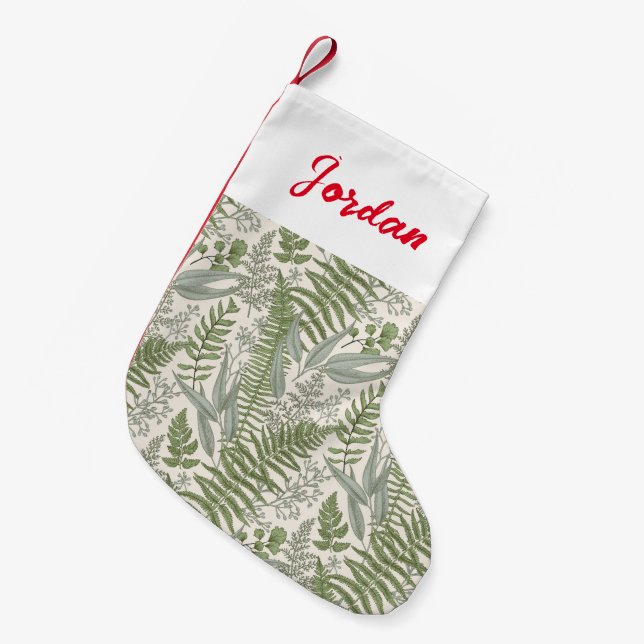 Grünes Blattmuster Kleiner Weihnachtsstrumpf (Vorderansicht (hängend))
