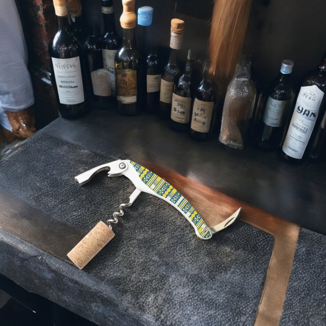 Grünes Blau Traditionelles Stammmuster Kellnermesser (Corkscrew Bottle Opener)
