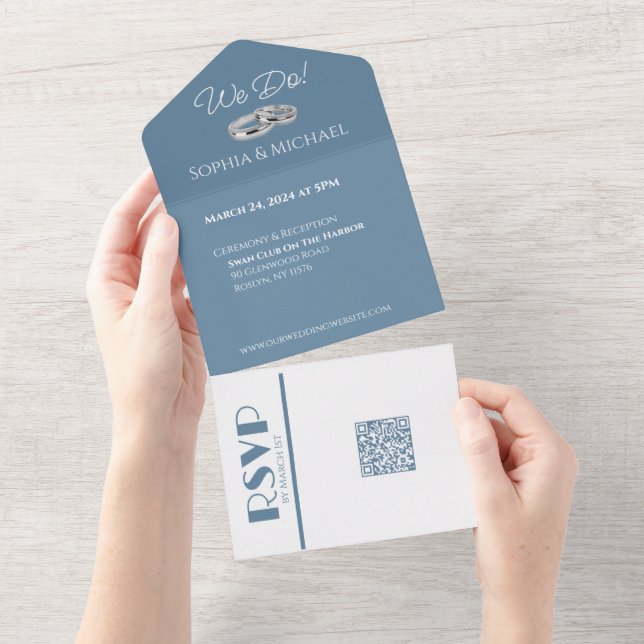 Grünes Blau und Weiße Hochzeit - All In One Einladung (Abreißen)