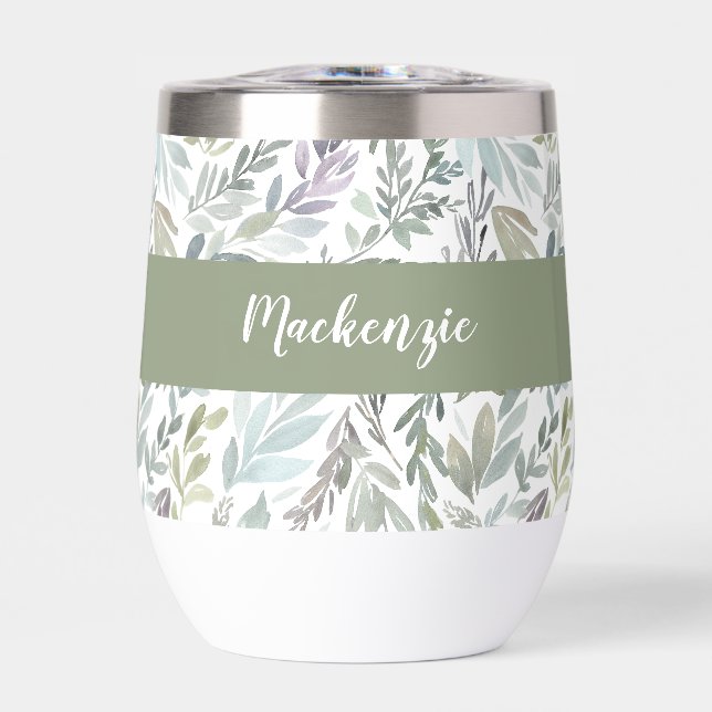 Grünes Blaues Botanisches Wasserfarben-Monogramm N (Vorderseite)