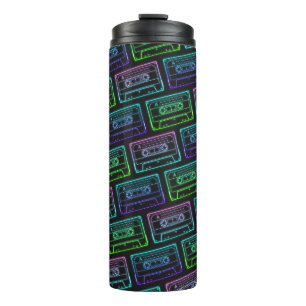 Grünes blaues Neon-Retro-Kassette-Tape-Muster Thermosbecher