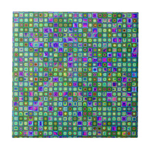 Grünes, blaues und Lila Muster von Funky Retro-Fli Fliese