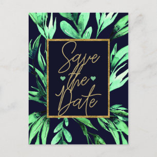 Grünes blaues Wasser Botanisches Glam Save the Dat Ankündigungspostkarte