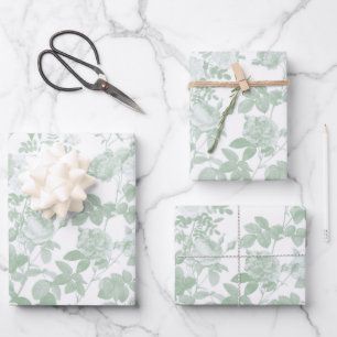 Grünes Blumen-Rosen-Französisches Chinoiserie-Must Geschenkpapier Set