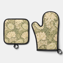 Grünes Blumendesign von Wm Morris Ofenhandschuh & Topflappen-Set