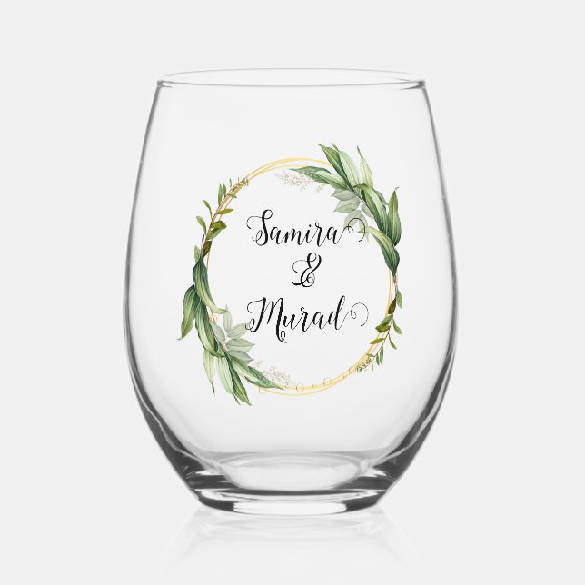 Grünes Blumenglas Stemless Wine Glass Weinglas Ohne Stiel (Vorderseite)