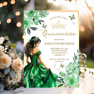 Grünes Blumenkleid Schmetterling Quinceañera  Einladung