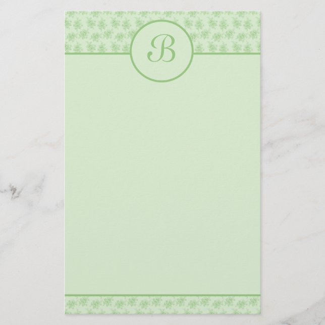 Grünes Blumenmonogramm-Initialen-Briefpapier Briefpapier (Vorderseite)