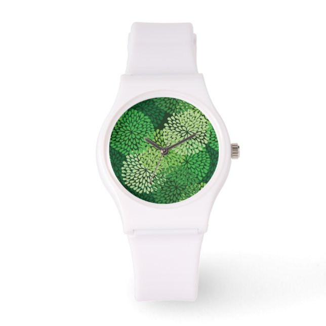 Grünes Blumenmuster Armbanduhr (Vorderseite)