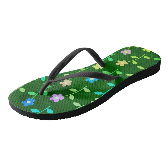 Grünes Blumenmuster Flip Flops (Schrägansicht)
