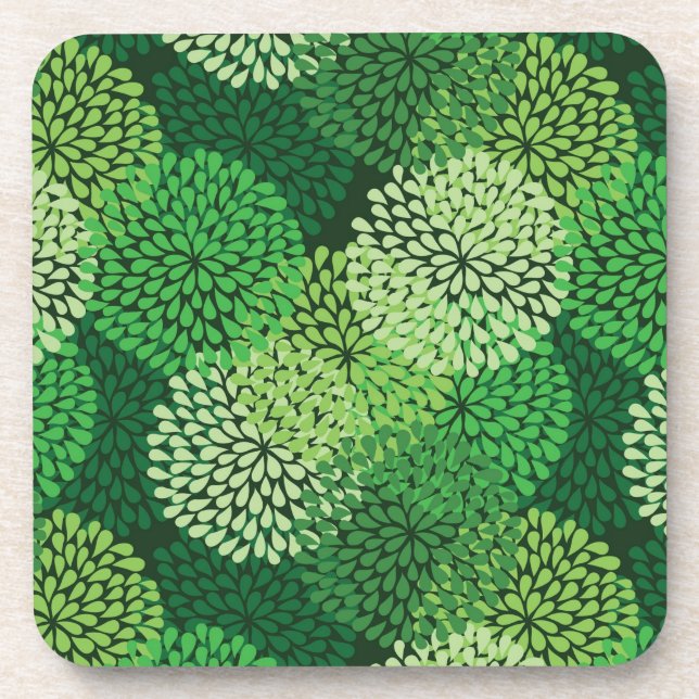 Grünes Blumenmuster Getränkeuntersetzer (Vorderseite)