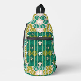 Grünes Blumenmuster Groovy Retro Boho Crossbody Bag