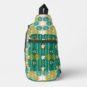 Grünes Blumenmuster Groovy Retro Boho Crossbody Bag