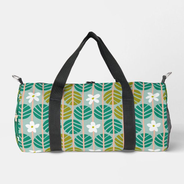Grünes Blumenmuster Groovy Retro Boho Duffel Duffle Bag (Vorderseite)
