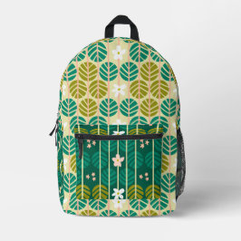 Grünes Blumenmuster Groovy Retroboho Bedruckter Rucksack
