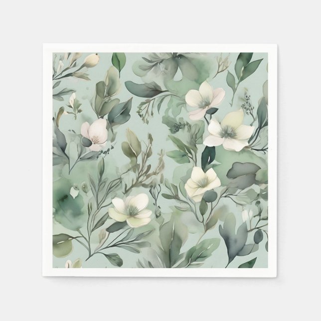 Grünes Blumenmuster in zarter Farbe Serviette (Vorderseite)