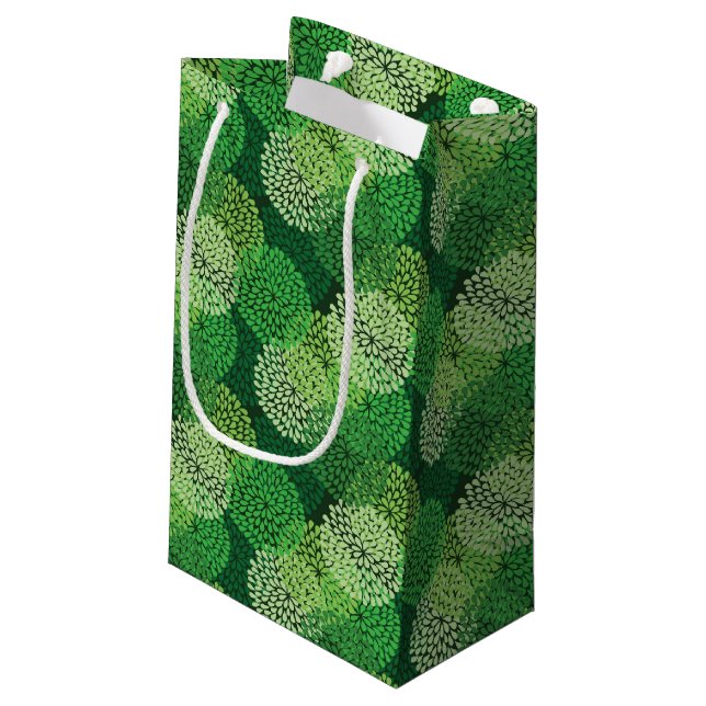 Grünes Blumenmuster Kleine Geschenktüte (Rückseite Schrägansicht)