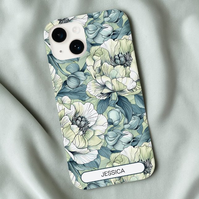 Grünes Blumenmuster Modern Custom Case-Mate iPhone 14 Hülle (Green Floral Cute Flowers Pattern Custom Modern Case-Mate iPhone Case)
