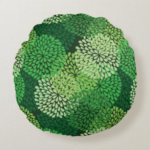 Grünes Blumenmuster Rundes Kissen