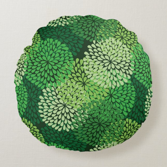 Grünes Blumenmuster Rundes Kissen (Vorderseite)