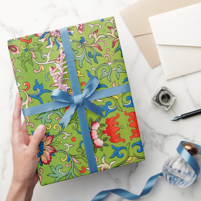 Grünes Blumenmuster - Wrapping Paper Geschenkpapier (Schenken)