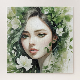 Grünes Blumenportrait einer Frau