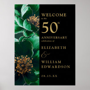 Grünes Blumenschwarz Gold 50. Jubiläumsschild Poster