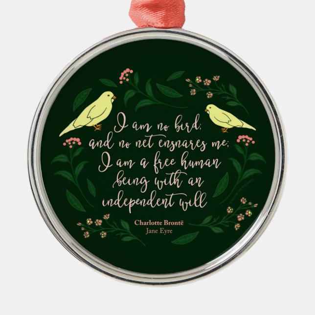 Grünes Blumenzitat Charlotte Bronte vogel-Janes Ornament Aus Metall (Vorne)