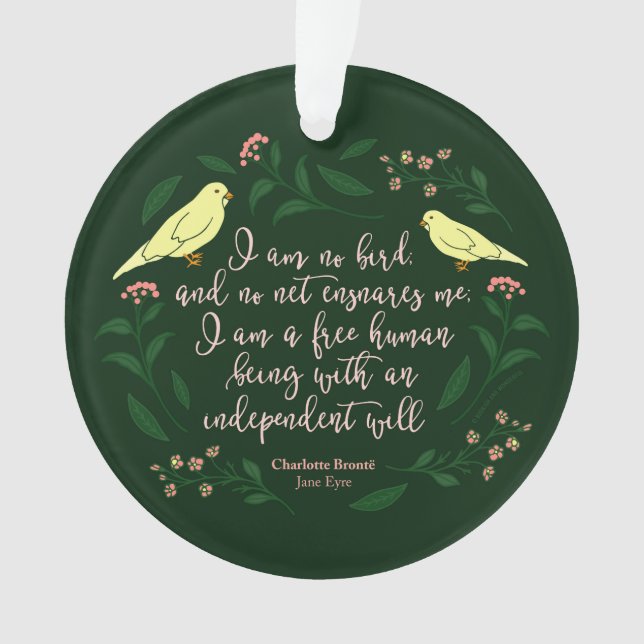 Grünes Blumenzitat vogel-Charlottes Bronte Jane Ornament (Vorderseite)