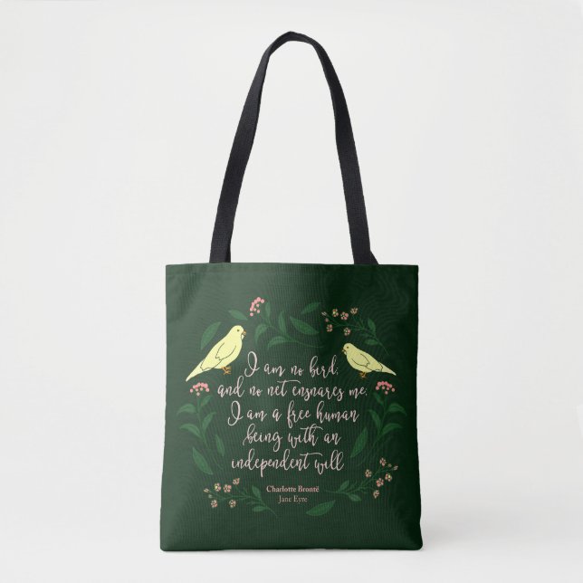 Grünes Blumenzitat vogel-Charlottes Bronte Jane Tasche (Vorderseite)