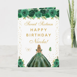 Grünes Blumiges Blondes Haar Mädchen Sweet Sixteen Karte