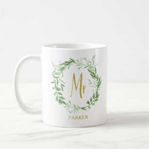 Grünes botanisches Blätter Kranz Imitate Gold Mr Kaffeetasse