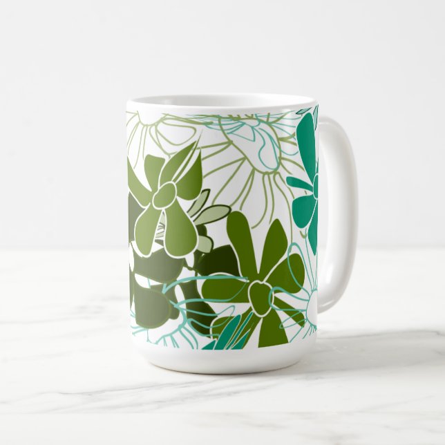 Grünes botanisches Blattmuster | Minimaler florale Kaffeetasse (VorderseiteRechts)